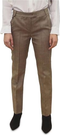 Marella Prince of Wales Geruite Broek - Dames - Slim Fit Broeken - Beige - XS - Wol - Broeken