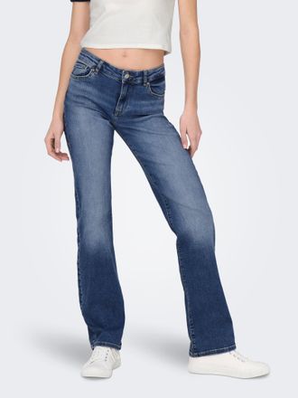 Only Straight-Jeans ONLY ONLALICIA REG STRT DNM DOT879, Damen, Gr. 25, L&auml;nge 32, blau (medium blau denim), Denim/Jeans, Obermaterial: 93% Baumwolle, 5% Ela