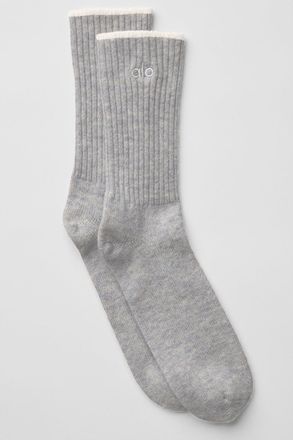 Alo | Wool Cashmere Light Frosted Socks in Light Heather Grey/Ivory, Size: Medium