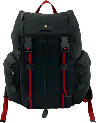 Gucci Black Navy Red Color Leather Canvas Backpack (Pre-Owned)