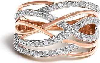 House of Brilliance Silver Diamond Accent Crossover Ring in Rose at Nordstrom, Size 8