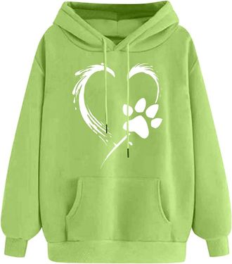 Generic Womens Hoodies UK Autumn/Winter Hooded Sweatshirt Fleece Lined Long Sleeve Shirts Hearts Printed Hoodies with Drawstring Ladies Basic Casual Tops Comf