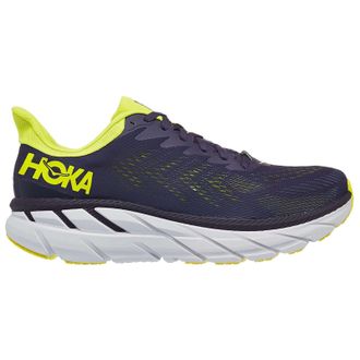 Hoka One One Hoka Clifton 7 Textile Synthetic Mens Low Top Trainers - Odyssey Grey Evening Primrose - Size:UK 11.5