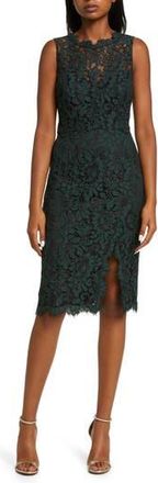 Eliza J Sleeveless Lace Sheath Dress in Hunter at Nordstrom Rack, Size 10