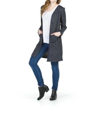 Papillon Striped Textured Cardigan With Pockets In Black/grey
