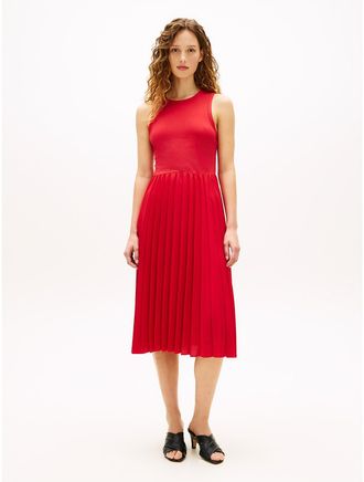 Tommy Hilfiger Womens Mixed-Media Pleated Tank Dress - Red - XXL