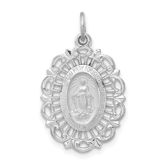 Diamond2Deal 14k Gold and Satin Solid Miraculous Medal Scalloped Edge Oval Pendant