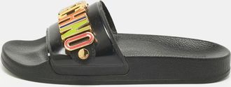 Moschino Black Rubber Logo Flat Slides