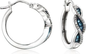 Ross-Simons White and Blue Diamond Twisted Hoop Earrings in Sterling Silver