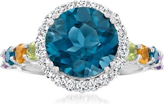 Ross-Simons 5.20- London Blue Topaz and Multi-Gem Halo Ring in Sterling Silver