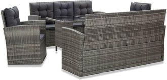 vidaXL Set De Comedor De Jard&iacute;n 5 Pzas Y Cojines Rat&aacute;n Sint&eacute;tico Gris Vidaxl