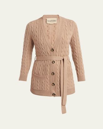 Valentino Garavani Cable-Knit Longline Cashmere Cardigan
