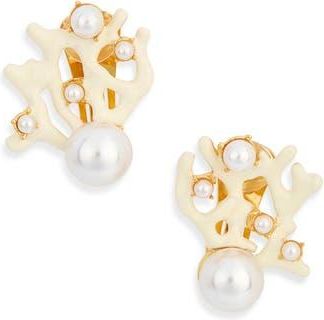 Kenneth Jay Lane Faux Pearl Clip-On Earrings in White at Nordstrom Rack