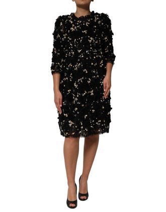 Dolce & Gabbana Womens Black Viscose Pearl Embellishment Shift Dress Glass Nylon Me Silk