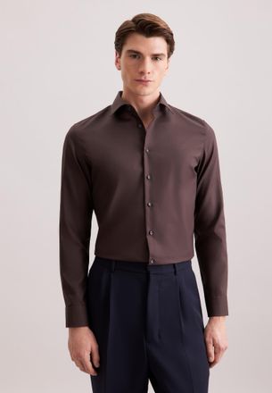 Seidensticker Businesshemd SEIDENSTICKER Schwarze Rose, Herren, Gr. M (40), normale &Auml;rmell&auml;ngen, braun, 100% Baumwolle, unifarben, slim fit, 2-Knopf-Manschette, Hem