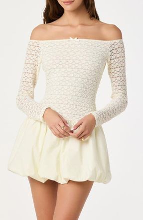 ASTR the Label Off the Shoulder Bubble Minidress in Cream at Nordstrom, Size X-Small