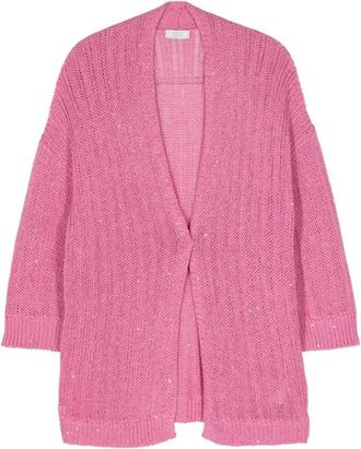 PESERICO Cardigan met V-hals en paillettendetails - Dames - Vesten - Roze - 3XL - Pailletten - Truien & Vesten