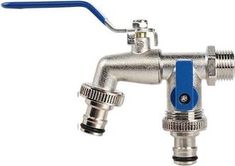 OEM Grifo Exterior Doble Universal Para Exteriores, Resistente A Las Heladas Y Al &Oacute;xido, Entrada De 1/2 Pulgada Y Dos Ca&ntilde;os De 3/4 De Pulgada, Azul