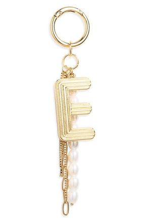 Chelsea28 Initial Faux Pearl Bag Charm in E- White- Gold at Nordstrom