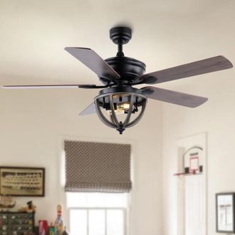 Jonathan Y Designs Jasper 52 2-Light Farmhouse Industrial Iron Dome Shade LED Ceiling Fan With Remote
