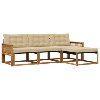 vidaXL Conjunto De Sof&aacute;s De Exterior Con Coj&iacute;n 4 Pcs Natural Y Beige Vidaxl