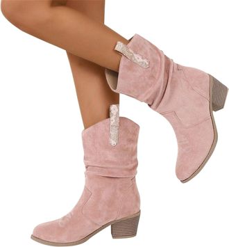 Generic Womens Suede Ankle Boots Ruched, Ruched Ankle Boots Women Faux Suede Short Booties With Low Heel Fashion Slouchy Mid Calf Booties Non Slip Shoes Comfo