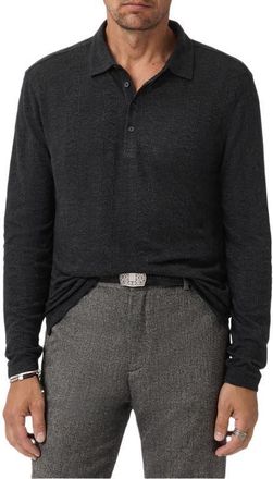 John Varvatos Jalen Three Color Marl Jacquard Long Sleeve Polo in Black at Nordstrom, Size Xx-Large
