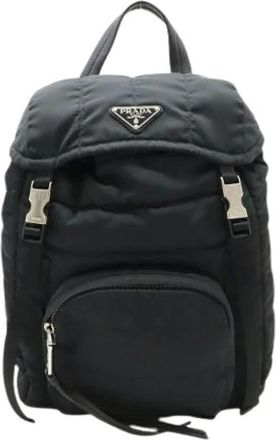 Prada Pre-owned Nylon Leather Triangle Logo Backpack - unisex - Prada Vintage - Vintage Backpacks - Black - ONE SIZE - Pre-owned