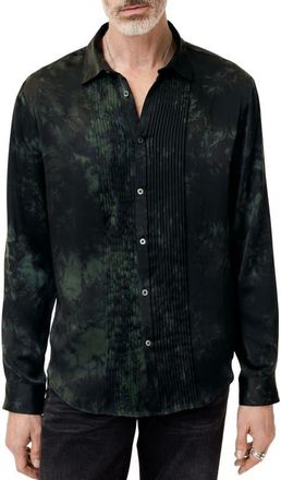John Varvatos Pleated Front Silk Button-Up Shirt in Moss at Nordstrom, Size X-Large