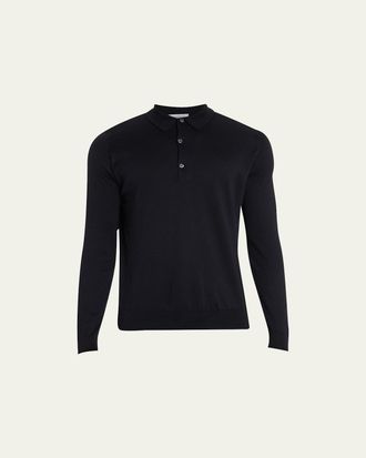 JOHN SMEDLEY Dorset Long-sleeve Polo ① John Smedley Dorset Polo Shirt Long Sleeve Bordeaux Merino