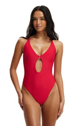 Cotton On Womens Keyhole Strappy One Piece Brazilian in Spicy Red Shimmer at Nordstrom, Size X-Large