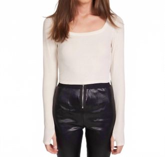 Michael Lauren Pryderi Cropped Long Sleeve Top In Ivory