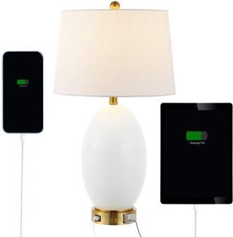 Jonathan Y Designs Reese 26.5 1-Outlet Contemporary Style Iron/Glass LED Table Lamp with USB Charging Port in White/brass Gold at Nordstrom