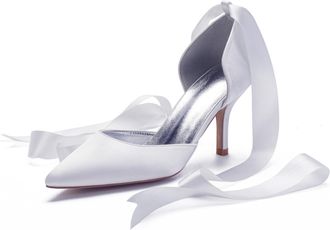 Generic Wedding Bridal Shoes Womens High Heel Pointed Toe Bridal Stiletto Office Special Dress Party Shoes 8Cm,White,3 UK