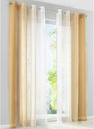 OEM Rideau Voile - 130 Cm X 240 Cm - Jaune Et Blanc - Pour Fen&ecirc;tre Int&eacute;rieure - Salle De Bain Balcon Chambre - 2 Panneaux