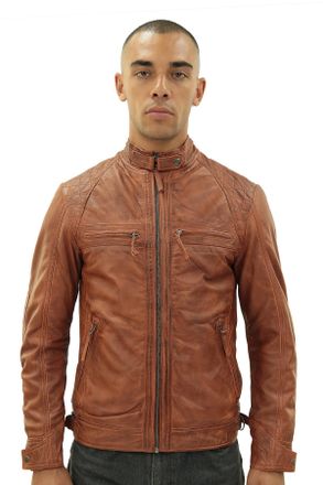 Infinity Leather Mens Vintage Quilted Biker Jacket-Monaco - Tan - Size X-Small
