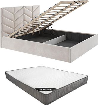 Vente-Unique Canap&eacute; abatible 160 x 200 cm - Tela texturizada - Crema + Colch&oacute;n - JUSTANI