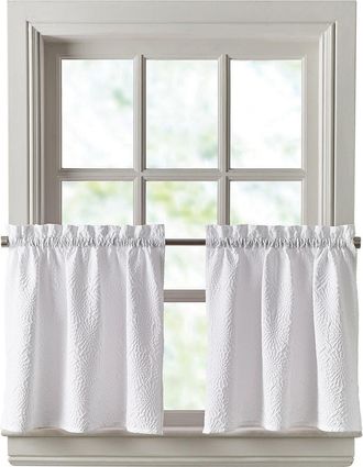 DKNY Chrysanthemum Set of 2 Floral Tier Curtains in White at Nordstrom, Size 24In