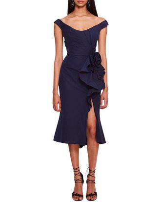 Marchesa Taffeta Trumpet Midi Dress