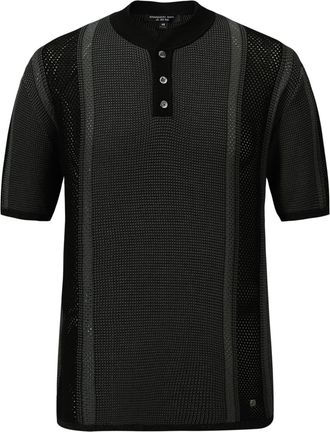 Shanghai Tang Tang open-knit cotton polo shirt - men - Cotton - 46 - Black