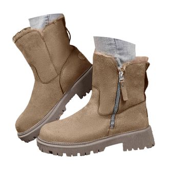 Generic Womens Winter Snow Boots Suede Mini Boot For Women Side Zipper Slip On Platform Boots Outdoor Cold Weather Lug Sole Waterproof Fleece Lined Warm Mid C