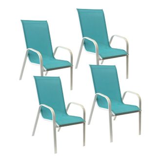 Happy Garden Pack De 4 Sillas Marbella En Textileno Azul Aluminio Blanco