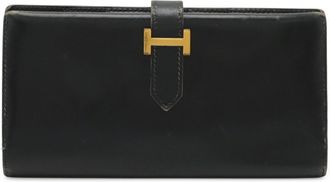 Hermès Bearn Black Box Calf Leather Long Wallet (Bi-Fold) (Pre-Owned)