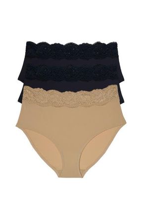 Skarlett Blue Divine Lace Trim Brief 3-Pack in Black/black/nylon at Nordstrom, Size X-Large