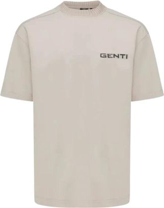 Genti T-shirt met geborduurd logo - Heren - Tops - Beige - Maat: M