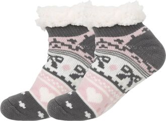 Generic LUVEEVA Womens Short Slipper Socks - Fleece-Lined Fluffy Grippers, Non-Slip Cosy House Socks, Short Boot Lounge Socks (Pink hearts, Adult, Women, One 
