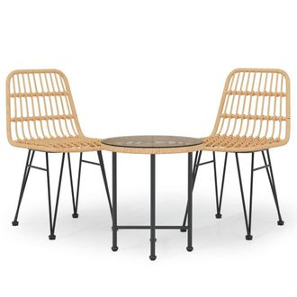 Berkfield Home 3 Piece Garden Dining Set Poly Rattan in Tan