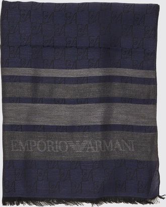 Emporio Armani Sciarpa a righe in modal e viscosa con logo jacquard
