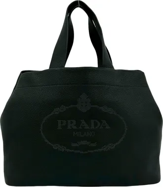 Prada Black Leather Handbag Tote Bag (Pre-Owned)