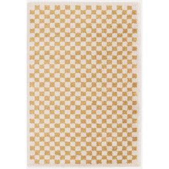 Sweeek Alfombra Interior Shaggy Damero Amarillo Mostaza Y Crema